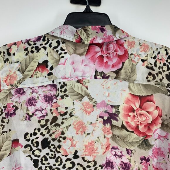 Dressbarn Top Floral Print Button Down V Neck Roll Tab Sleeve - Picture 9 of 10